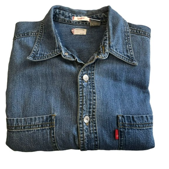 Levi Strauss Other - Vtg 90's Levi Strauss Red Tab Light Denim Metal Button Shirt sz M Loose Fit